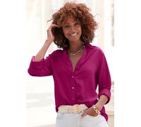 Hemdbluse LASCANA, Damen, Gr. 38, lila (aubergine), Web, Obermaterial: 58% Viskose, 28% Baumwolle, 14% Leinen, unifarben, figurumspielend hüftbedeckend, V-Ausschnitt, 2-Knopf-Manschette, Blusen Hemdbl