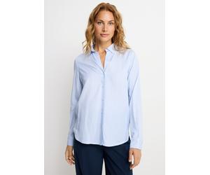 Hemdbluse LASCANA, Damen, Gr. 42, blau (hellblau, weiß gestreift), Web, Obermaterial: 100% Lyocell, gestreift, figurumspielend hüftlang, tiefer V-Ausschnitt, 2-Knopf-Manschette, Blusen Hemdbluse, aus 