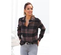 Hemdbluse LASCANA Gr. 42, schwarz (lila, schwarz, kariert) Damen Blusen (65173637-42) lila, schwarz, kariert