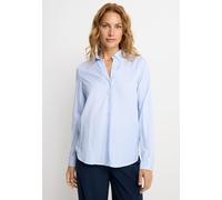 Hemdbluse LASCANA, Damen, Gr. 44, blau (hellblau, weiß gestreift), Web, Obermaterial: 100% Lyocell, gestreift, figurumspielend hüftlang, tiefer V-Ausschnitt, 2-Knopf-Manschette, Blusen Hemdbluse, aus