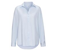 Hemdbluse LASCANA, Damen, Gr. 46, blau (hellblau, weiß gestreift), Web, Obermaterial: 100% Lyocell, gestreift, figurumspielend hüftlang, tiefer V-Ausschnitt, 2-Knopf-Manschette, Blusen Hemdbluse, aus