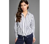 Hemdbluse LAURA SCOTT, Damen, Gr. 38, blau (blau gestreift), Web, Obermaterial: 60% Baumwolle, 38% Polyester, 2% Elasthan, gestreift, lässig geschnitten, Blusen Hemdbluse, in verkürzter Form mit Binde