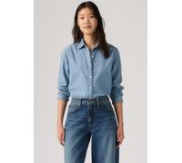 Hemdbluse LEVI'S "CARLILE CLASSIC POPLIN SHIRT", Damen, Gr. L (40), blau (why hello), Web, Obermaterial: 100% Baumwolle, normal hüftbedeckend, Manschette, Blusen Hemdbluse, Klassischer Hemdblusenkrage