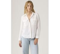Hemdbluse LEVI'S, Damen, Gr. L (40), hellweiß cotton linen, Web, Obermaterial: 50% Viskose, 40% Baumwolle, 10% Leinen, unifarben, figurumspielend hüftbedeckend, Krempelärmel,mit Riegel Manschette krem