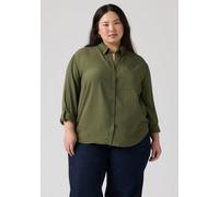 Hemdbluse LEVI'S PLUS "PLUS DARLENE SHIRT", Damen, Gr. XL (46/48), deep depths, Web, Obermaterial: 100% Viskose, unifarben, lässig geschnitten hüftbedeckend, Rundhals, 1-Knopf-Manschette, Blusen Hemdb