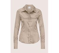 Hemdbluse MADELEINE "Bluse Hemdbluse mit glänzendem Finish", Damen, Gr. 42, beige (taupe), Obermaterial: 75% Baumwolle CO. 22% Polyamid PA. 3% Elasthan EL., Modern, tailliert, Blusen Hemdbluse, Satinb