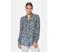 Hemdbluse MADELEINE "Bluse Hemdbluse mit trendstarkem Unikat-Print", Damen, Gr. 36, blau (marine, weiß), Obermaterial: 100% Viskose CV., Blusen Hemdbluse (94190061-36) marine, weiß