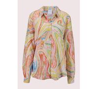 Hemdbluse MADELEINE "Bluse Longbluse mit Unikat-Print", Damen, Gr. 44, weiß (weiß, gelb, blau), Obermaterial: 100% Viskose CV., Blusen Hemdbluse (32295156-44) weiß, gelb, blau