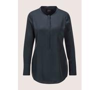 Hemdbluse MADELEINE "Seidenhemd Luxuriöse Bluse mit kragenlosem Design", Damen, Gr. 44, blau (marine), Obermaterial: 100% Seide silk., Modern, Blusen Hemdbluse (24934238-44) marine