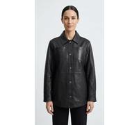 Hemdbluse MAURITIUS "MWNadya", Damen, Gr. XXXL(46), schwarz, Obermaterial: 100% Schafsleder. Futter: 90% Baumwolle, 10% Polyester. Ärmelfutter: 100% Polyester, unifarben, oversize hüftbedeckend, anges