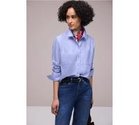 Street One Hemdbluse gestreift V-Ausschnitt mit Brusttaschen 64/36 Lyocell/Baumwolle Gr. 42 blau