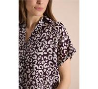 Cecil Kurzarmbluse Leinenmix mit Allover-Leoprint V-Ausschnitt L (42) rich burgundy