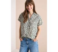 Kurzarmbluse CECIL, Damen, Gr. XXL (46), macadamia beige, Web, 55% Leinen, 45% Viskose, klassisch normal, V-Ausschnitt, Aufschlag, Blusen, mit allover Leoprint (31614911-XXL) macadamia beige