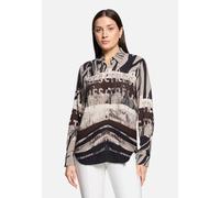 Hemdbluse mit Schmucksteinen Beige/Schwarz Damen