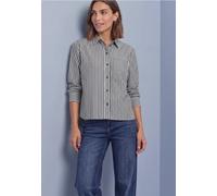 Langarmbluse STREET ONE, Damen, Gr. 36, grau (schwarzest blau), Web, 100% Baumwolle, gestreift, regular fit normal, V-Ausschnitt, Umschlagbund, Blusen, mit dekorativer Knopfleiste (99842564-36) schwar