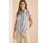 Kurzarmbluse CECIL, Damen, Gr. XL (44), bunt (vanilleweiß), Stoff, 100% Viskose, gestreift, normal normal, V-Ausschnitt, abgesteppt, Blusen, aus softer Viskose (71165839-XL) vanilleweiß