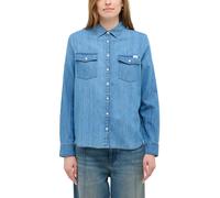 Hemdbluse MUSTANG "Damen Style Sedana Basic Shirt", Damen, Gr. 40, blau (blau 500), Denim/Jeans, 100% Baumwolle, unifarben, regular fit, Blusen Hemdbluse (28497527-40)