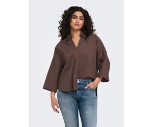 Hemdbluse ONLY CARMAKOMA "CARSAJA KERI 3/4 SHIRT WVN NOOS", Damen, Gr. 44, braun (coffee bean), Web, Obermaterial: 100% Baumwolle, unifarben, regular fit normal, V-Ausschnitt, Blusen Hemdbluse, Baumwo