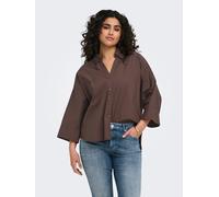 Hemdbluse ONLY CARMAKOMA "CARSAJA KERI 3/4 SHIRT WVN NOOS", Damen, Gr. 50, coffee bean, Web, Obermaterial: 100% Baumwolle, unifarben, regular fit normal, V-Ausschnitt, Blusen Hemdbluse, Baumwolle, reg