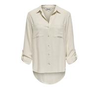 Hemdbluse ONLY CARMAKOMA "CARSIESTA YASMIN LS LI BL SHIRT PNT NOOS", Damen, Gr. 42, moonbeam, Web, Obermaterial: 80% Viskose, 20% Leinen, unifarben, regular fit normal, V-Ausschnitt, mit Knopf, Blusen