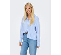 Hemdbluse ONLY "ONLBERIT LIFE L/S SHIRT WVN", Damen, Gr. S, blau (serenity stripes:cd line stripes), Web, Obermaterial: 100% Viskose, gestreift, regular fit Po-bedeckend, Manschette, Blusen Hemdbluse