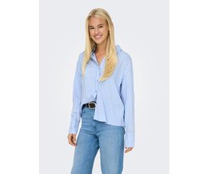 Hemdbluse ONLY "ONLBERIT LIFE L/S SHIRT WVN", Damen, Gr. S, blau (serenity stripes:cd line stripes), Web, Obermaterial: 100% Viskose, gestreift, regular fit Po-bedeckend, Manschette, Blusen Hemdbluse