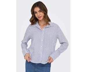 Hemdbluse ONLY "ONLBERIT LIFE L/S SHIRT WVN", Damen, Gr. XS, blau (cloud dancer stripes:anni blau stripe), Web, Obermaterial: 100% Viskose, gestreift, regular fit Po-bedeckend, Manschette, Blusen Hemd