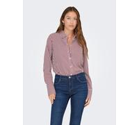 Hemdbluse ONLY "ONLBERIT LIFE L/S SHIRT WVN", Damen, Gr. XS, burgundy stripes:cd stripes, Web, Obermaterial: 100% Viskose, gestreift, regular fit Po-bedeckend, Manschette, Blusen Hemdbluse (91908233-X