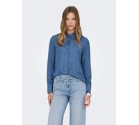Hemdbluse ONLY "ONLBETTY MELLI LS SHIRT WVN", Damen, Gr. M, medium blau denim detail:melange, Web, Obermaterial: 100% Polyester, meliert, Po-bedeckend, lange Manschette, Blusen Hemdbluse (22830104-M) 
