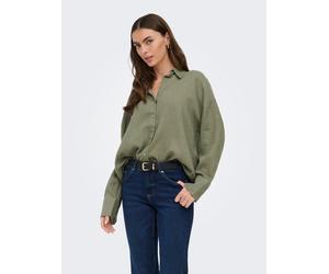 Hemdbluse ONLY "ONLBRUXELLES V- LS LIN BL SHIRT PNT NOOS", Damen, Gr. L, grün (mulled basil), Web, Obermaterial: 55% Leinen, 45% Viskose, unifarben, regular fit Po-bedeckend, Blusen Hemdbluse, mit Lei