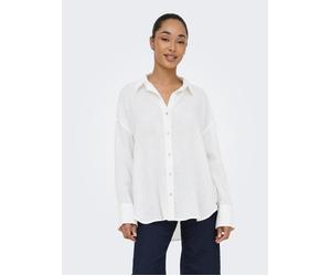 Hemdbluse ONLY "ONLBRUXELLES V- LS LIN BL SHIRT PNT NOOS", Damen, Gr. S, weiß (hellweiß), Web, Obermaterial: 55% Leinen, 45% Viskose, unifarben, regular fit Po-bedeckend, Blusen Hemdbluse, mit Leinen