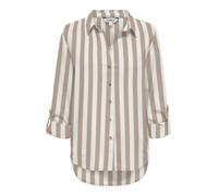 Hemdbluse ONLY "ONLGOA 3/4 STRAP LINEN BL SHIRT CC PNT", Damen, Gr. M, cloud dancer stripes:oxford tan, Web, Obermaterial: 70% Viskose, 30% Leinen, gestreift, loose fit Po-bedeckend, Blusen Hemdbluse,