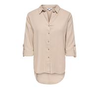 Hemdbluse ONLY "ONLGOA 3/4 STRAP LINEN BL SHIRT CC PNT", Damen, Gr. S, oxford tan, Web, Obermaterial: 70% Viskose, 30% Leinen, unifarben, loose fit Po-bedeckend, Blusen Hemdbluse, mit Leinen, umschlag