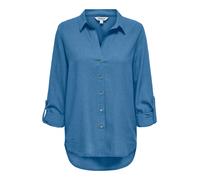 Hemdbluse ONLY "ONLGOA 3/4 STRAP LINEN BL SHIRT CC PNT", Damen, Gr. XS, riviera, Web, Obermaterial: 70% Viskose, 30% Leinen, unifarben, loose fit Po-bedeckend, Blusen Hemdbluse, mit Leinen, umschlagba