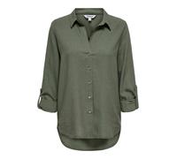 Hemdbluse ONLY "ONLGOA 3/4 STRAP LINEN BL SHIRT CC PNT", Damen, Gr. XS, smokey olive, Web, Obermaterial: 70% Viskose, 30% Leinen, unifarben, loose fit Po-bedeckend, Blusen Hemdbluse, mit Leinen, umsch