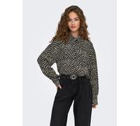 Hemdbluse ONLY "ONLKATTY LIFE L/S LOOSE SHIRT PTM", Damen, Gr. S (36), schwarz (schwarz aop:katty animal), Web, Obermaterial: 100% Polyester, bedruckt, loose fit, Blusen Hemdbluse (63574234-S) schwarz
