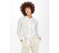 Hemdbluse ONLY "ONLLECEY LS KNOT SHIRT NOOS WVN", Damen, Gr. S, weiß (cloud dancer), Web, Obermaterial: 63% Polyester, 27% Viskose, 10% Nylon, gestreift, regular fit kurz, Manschette, Blusen Hemdbluse