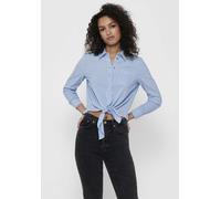 Hemdbluse ONLY "ONLLECEY LS KNOT SHIRT NOOS WVN", Damen, Gr. XL, blau (cloud dancer stripes medium blau), Web, Obermaterial: 63% Polyester, 27% Viskose, 10% Nylon, gestreift, regular fit kurz, Mansche