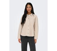 Hemdbluse ONLY "ONLMAIKO-BITTEN L/S CORD SHACKET CC PNT", Damen, Gr. XL, pumice stone, Cord, Obermaterial: 100% Baumwolle, unifarben, loose fit normal, Blusen Hemdbluse, mit Brusttaschen, leicht ausge