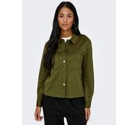 Hemdbluse ONLY "ONLMIRA L/S FAUX SUEDE SHIRT PNT", Damen, Gr. L, grün (beech), Web, Obermaterial: 95% Polyester, 5% Elasthan, unifarben, regular fit normal, Blusen Hemdbluse, Materialmix, regular fit