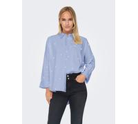 Hemdbluse ONLY "ONLNEW LINA GRACE LS EMB SHIRT NOOS WVN", Damen, Gr. L, blau (brunnera blau aop:hellweiß flowers), Web, Obermaterial: 100% Baumwolle, bedruckt, Po-bedeckend, Blusen Hemdbluse (47639915