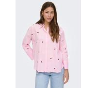 Hemdbluse ONLY "ONLNEW LINA GRACE LS EMB SHIRT NOOS WVN", Damen, Gr. L, roseate spoonbill detail:bordeaux heart, Web, Obermaterial: 100% Baumwolle, Po-bedeckend, Blusen Hemdbluse (12956810-L) roseate