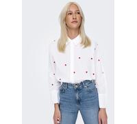 Hemdbluse ONLY "ONLNEW LINA GRACE LS EMB SHIRT NOOS WVN", Damen, Gr. L, weiß (hellweiß aop:heart), Web, Obermaterial: 100% Baumwolle, bedruckt, Po-bedeckend, Blusen Hemdbluse, Topseller (47224653-L)