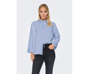 Hemdbluse ONLY "ONLNEW LINA GRACE LS EMB SHIRT NOOS WVN", Damen, Gr. M, brunnera blau aop:hellweiß flowers, Web, Obermaterial: 100% Baumwolle, bedruckt, Po-bedeckend, Blusen Hemdbluse (47639915-M) bru