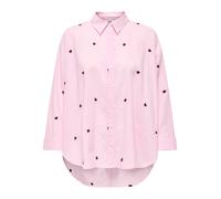 Hemdbluse ONLY "ONLNEW LINA GRACE LS EMB SHIRT NOOS WVN", Damen, Gr. M, rosa (roseate spoonbill detail:bordeaux heart), Web, Obermaterial: 100% Baumwolle, Po-bedeckend, Blusen Hemdbluse (12956810-M) r