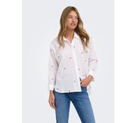 Hemdbluse ONLY "ONLNEW LINA GRACE LS EMB SHIRT NOOS WVN", Damen, Gr. XS, weiß (hellweiß aop:small cherry), Web, Obermaterial: 100% Baumwolle, bedruckt, Po-bedeckend, Blusen Hemdbluse (71901846-XS) hel