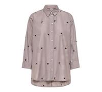 Hemdbluse ONLY "ONLNEW LINA GRACE LS STRIPE EMB SHIRT", Damen, Gr. XS, beige (coffee bean), Web, Obermaterial: 85% Polyester, 15% Baumwolle, bestickt, gestreift, Po-bedeckend, Blusen Hemdbluse, Materi