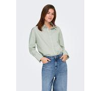 Hemdbluse ONLY "ONLOREGON ALVA LS REG SHIRT NOOS WVN", Damen, Gr. M, celadon grün stripes:douglas fir, Web, Obermaterial: 65% Polyester, 35% Baumwolle, gestreift, regular fit hüftbedeckend, Blusen Hem