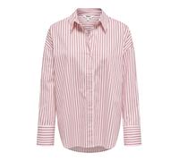 Hemdbluse ONLY "ONLOREGON ALVA LS REG SHIRT NOOS WVN", Damen, Gr. M, fuchsia pink stripes:bordeaux, weiß, Web, Obermaterial: 65% Polyester, 35% Baumwolle, gestreift, regular fit hüftbedeckend, Blusen