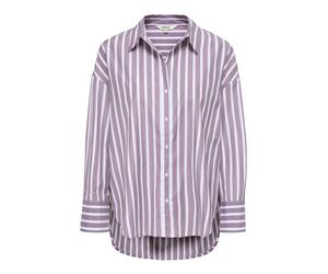 Hemdbluse ONLY "ONLOREGON ALVA LS REG SHIRT NOOS WVN", Damen, Gr. S, lila (hellweiß stripes:fig), Web, Obermaterial: 65% Polyester, 35% Baumwolle, gestreift, regular fit hüftbedeckend, Blusen Hemdblus